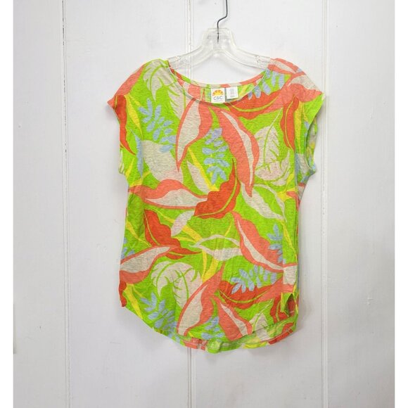 C&C California Womens Multicolor Linen Floral Print Short Sleeve Top M - Picture 4 of 4